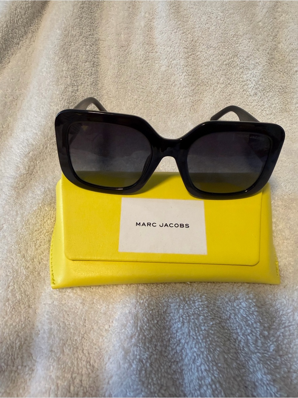 Marc Jacobs Black Oversized Square Sunglasses with Yellow Case